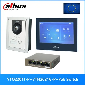 Комплект многоезичен IP видеодомофон Dahua, преминете VTO2201F-P и VTH2621GW-P /VTH2621G-P и PoE, поддръжка на SIP, подмяна на VTO2202F-P-S2