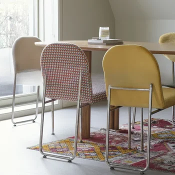 Метален стол за крака, тъканно облегалка, малки домакински лесен луксозен стол за хранене