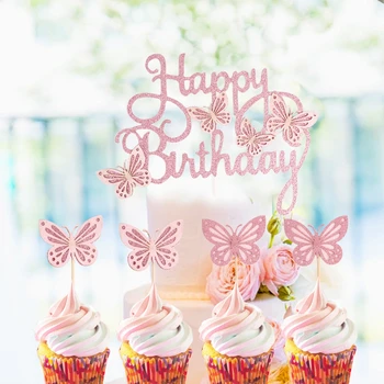 Розово-лилава пеперуда за торта декор за парти в чест на рождения Ден, Душата на дете, Сватба за момичета, булки, декор за десерт, флаг за кифли