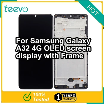 Teevo LCD Дисплей За Samsung Galaxy A32 4G OLED-дисплей и цифров преобразувател Сензорен Екран С Черна Рамка, Подкрепа за Пръстови Отпечатъци