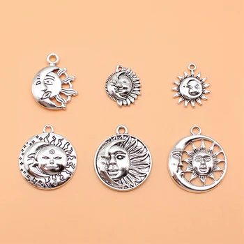 Медальони с изображение на Слънце и Луна във формата на човешко лице, обеци ръчно изработени аксесоари за бижута 6 бр./компл.