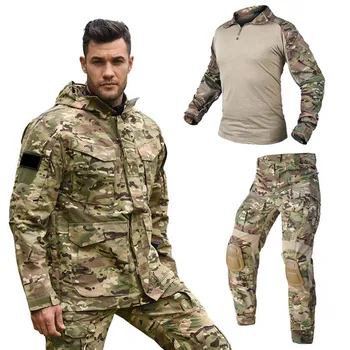 Мъжки градинска тактическа яке + панталон G3 + риза с подплата, Ловни дрехи, палто с качулка, Бойна форма, военни костюми, Страйкбол, Ветрозащитный