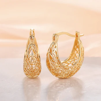 Huitan Креативен дизайн Птичи гнезда Дамски обици-халки златен цвят 2023 Нова Съвременните модни Дамски Аксесоари за ушите на Дамски бижута