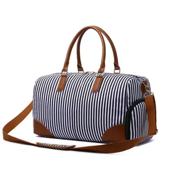 Чанта за фитнес с кутия за обувки в синя и бяла ивица, за багаж, преносим градинска чанта с голям капацитет на рамото