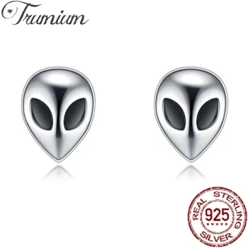Trumium S999 Сребърни прости обеци-карамфил с извънземни за жени и мъже, Творчески обеци-скелети за хип-хоп партита