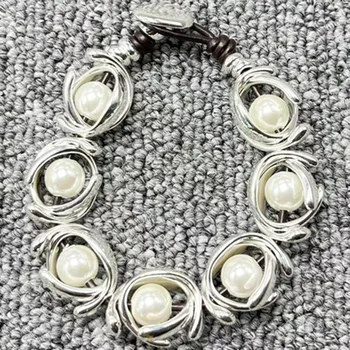 Креативен дизайн, европейската и американската оригиналната мода, с галванично покритие, луксозен гривна от сребро 925 проба с перли, уникални бижута подаръци