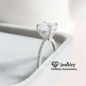 Годежен пръстен CC за жени с голяма бяла цирконием 9 мм, Модни Аксесоари, Сватбени бижута сватба, Подарък за парти CC1607