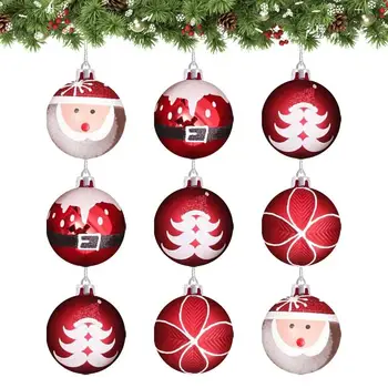 Коледна топка, Коледна украса, пластмасова топка с покритие покритие, 9шт, ръчно рисувани, Коледа орнамент, Определени висящи украшения за дома
