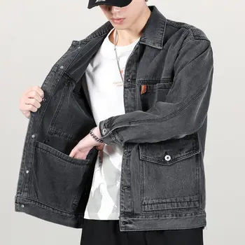 Пролет-есен джинсовое палто 2023 г., нова японска марка приливи и отливи, Висококачествено работно облекло с множество джобове, свободна мъжко яке голям размер