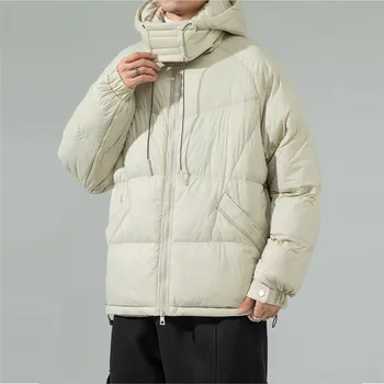 Нови зимни якета с качулка Мъжки обикновена Топли бели якета на утином топола Мъжки Ежедневни Градинска дрехи на Горно облекло Winter Jakcet Man