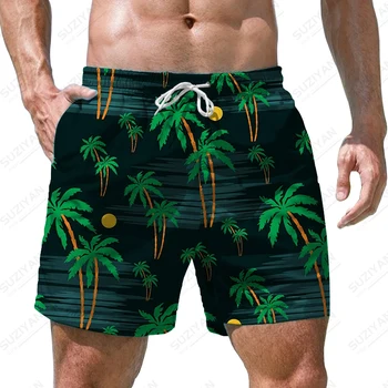 Мъжки летни шорти за плуване, бански с 3D-печат на кокосовата палма, ежедневни, спортни, плажни шорти, плажни шорти в хавайски стил