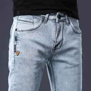 Тесни дънки за мъже Slim Fit стрейчевые мъжки дънкови панталони сиво-сини 2023 Новост