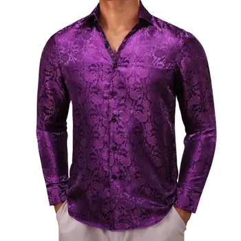 Луксозни ризи за мъже, копринени мъжки блузи с дълъг ръкав цвят в цветенце, Ежедневни вечерни блузи, дишащи Бари Уонг