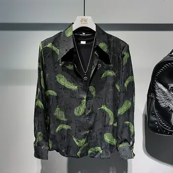 Мъжки ризи с дълъг ръкав, блузи с винтажным принтом, Свободни топове копчета, Корейската мода, ежедневни облекла High Street 2023, Есен M80
