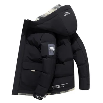 Зимно палто 2024 г., парк, мъжки утепленная памучен яке, мъжка горна дреха с качулка, Ветрозащитное топло палто, пуховик с качулка за мъже