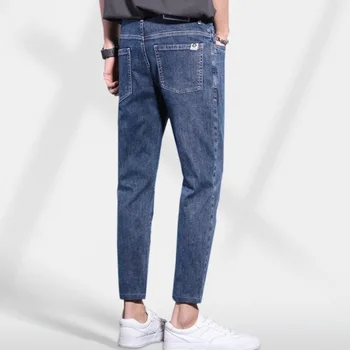 Висококачествени луксозни модерни летни дънки в корейски стил за мъже, ежедневни выстиранные сини обикновена дънки за гаджето си, стрейчевые тесни панталони