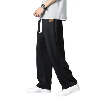 Мъжки летни панталони От Тънък Лед коприна, широки Улични Свободни Дълги панталони с директен шнурком, спортни панталони