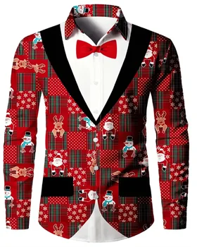 2024 Коледен Подарък Мъжка Риза Костюм С 3D Принтом Коледна Улица С Дълъг Ръкав И Копчета, С Ревери Модни и Ежедневни Риза