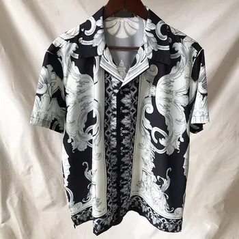Висококачествена Лятна мъжка риза с абстрактен художествен принтом, риза с къс ръкав, Мъжки дрехи, за светска на клуба, Брандираната Ежедневни Тънка риза Homme