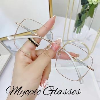 Нова тенденция, очила за късогледство, без диоптър, блокиране на синя светлина, очила за късогледство квадратна диамантена диаманти, Класически Прозрачни очила за близкия точка.