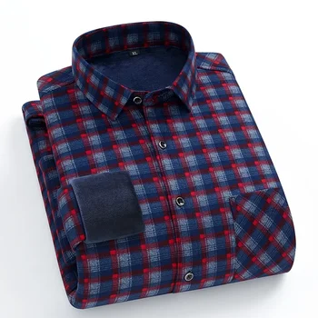 Мъжка риза голям размер контрастен цвят, класическа клетчатая ивица, плюс кадифе дебела топла риза, мъжка модна марка оверсайз Top Z80