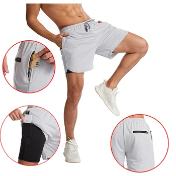 Нови двуслойни спортни шорти Muscle, бързо съхнещи мъжки панталони за фитнес с джоб с цип голям размер, летни панталони за джогинг