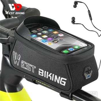 Пътна велосипедна чанта WEST BIKING МТБ, Велосипедна чанта за мобилен телефон с чувствителен сензорен екран, Предната рамка, Отразяващи Велосипедни аксесоари, кошници