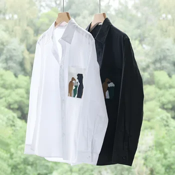 9477 Пролетно-есенна мода за мъже уютно в памучна риза в Японски стил С дълъг ръкав, Шик джоб, Нежна блуза, наградата на Свободни ежедневни блузи, мъжки