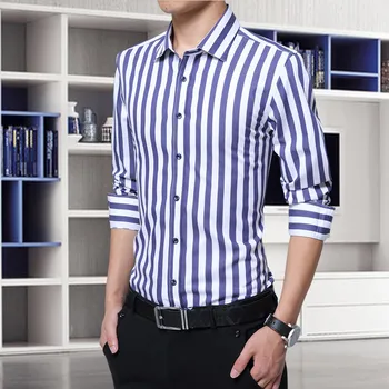 Корейски модерен Мъжки шарени ризи с дълги ръкави, приталенная мъжка риза, бизнес и Ежедневни Мъжки тенденция риза, плюс размер 5XL