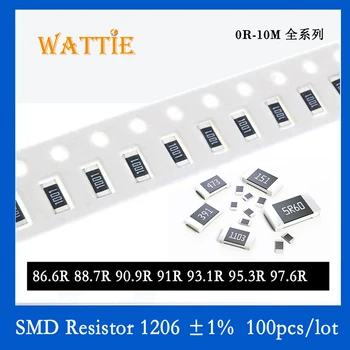 SMD резистор 1206 1% 86,6 R 88,7 R 90,9 R 91R 93,1 R 95,3 R 97,6 R 100 бр./лот микросхемные резистори 1/4 W 3,2 мм * 1,6 мм