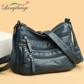 Дамски чанти от мека кожа с множество джобове, луксозни чанти, дамски чанти, чанти през рамо с безплатна доставка