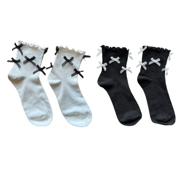 2 бр. къси чорапи, памучни чорапи принцеси, с красиви къдри, чорапи със средна дължина, под формата на тръби