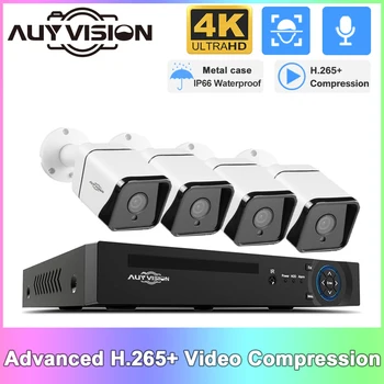 4CH 4K POE H. 265 + NVR 2160P AI Face Detection IP Камера Комплект ВИДЕОНАБЛЮДЕНИЕ Системи за Сигурност Външна Камера P2P Комплект за Видеонаблюдение