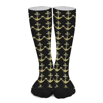 Чорапи в морски стил Унисекс, Чорапи със златен принтом на Котвата, качествени ежедневни чорапи, Нескользящие Дизайнерски чорапи за катерене, подарък