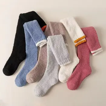 Чорапи От Коралов Руно Harajuku, Модни Дебели Чорапи Ins, Чорапогащи До коляното, Обикновена Дълги Чорапи-Тръба, Колеж