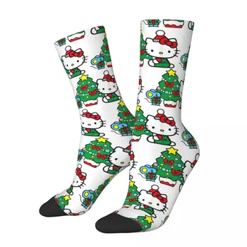 Чорапи Здравейте Кити в Коледна елха, мъжки и дамски модни чорапи в стил Харадзюку, Пролет-лято, Есен-зима, чорапи със средна дължина, подаръци