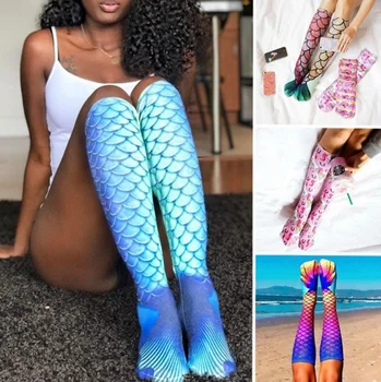 Дамски чорапи, забавни памучни чорапи, русалка, цветна русалка, модни мода