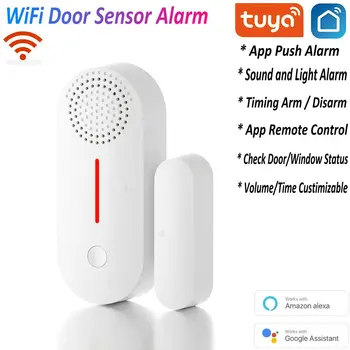 Sasha Smart Life WiFi Вратата сензор, Сензор за отваряне/затваряне на прозорците, Домашна алармена система, която е Съвместима с Алекса Google Home Асистент
