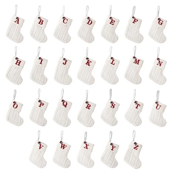Коледни чорапи Плетене на Чорапи с букви Коледна украса за дома XmasTree