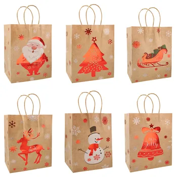 5шт Коледен Снежен Дядо Коледа Лосове Подаръчни торбички от крафт-хартия за Коледно парти, торбички за опаковане на бисквити и бонбони, стоки за дома в навечерието на Нова година
