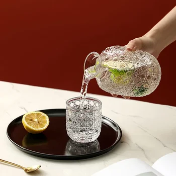 Чаша за пиене в европейски стил с релефни изображения в стил ретро, Страшно Стъклена кана за студена вода с голям капацитет, набор от битови стомна за сок, жаропрочный