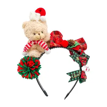Коледна превръзка на главата с медвежонком, панделки за коса със сладък медвежонком, шапки за cosplay, красив и удобен коледна прическа за