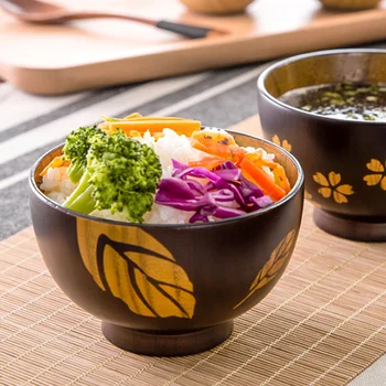 Японската дървена чаша, 1бр, Малка Дървена Купа за ориз, супа, Контейнер за хранене, Детска посуда, масивни дървени купички за хранене, Дървена посуда