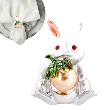 Пръстени за салфетки с великден зайче, великденско пръстен за салфетки с изображение на Заек, държач за кърпички от сплав за украса на сватбена маса за хранене за Великден