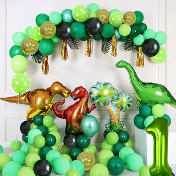 Балон за рожден ден за момчета 1, 2, 3 години, украса за парти в чест на рождения ден на динозавъра, на парти в стил зелен динозавър, Topper за торта, Конфети, балон