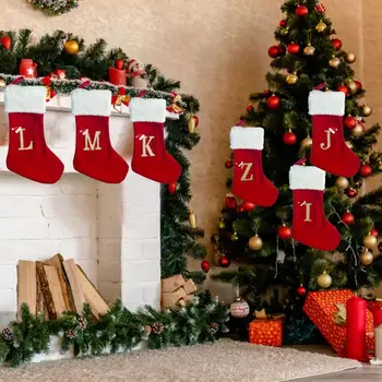 Окачен Коледен отглеждане, реколта възли Коледни чорапи, празнични окачване с бродирани букви за подаръци, бижута, опаковки за шоколадови бонбони