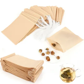 100ШТ за Еднократна употреба пакетчета за чай Биоразлагаемый хартиен чай филтър-пакет с завязывающейся филм Празен шнур за подправки Рассыпной листа чай на прах
