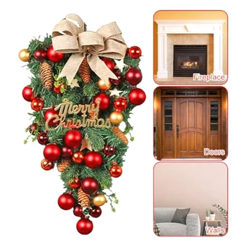Коледна гирлянда и венец за входната врата, Зимна Коледна гирлянда за стълби, коледна украса и орнаменти
