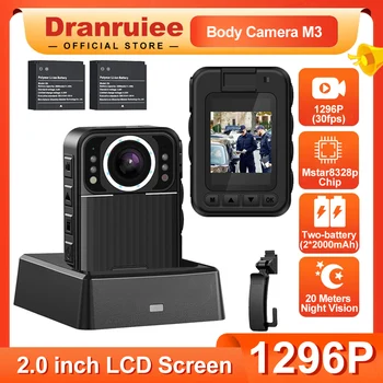 Danruiee 1296P HD Мини камера Преносим цифров видео рекордер с две батерии, инфрачервена камера за нощно виждане, полицейска камера-камера