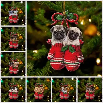 Акрилни Коледни Ръкавици Висулка във формата на куче Декоративна Мультяшная Коледна Куче Окачване в колата Окачени Коледни Ръкавици
